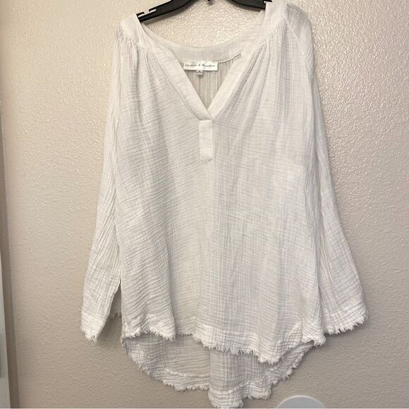 Chelsea & Theodore white cotton Gauze Blouse oversized tunic coverup top M - Picture 1 of 10